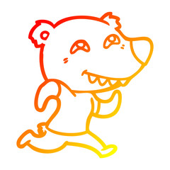warm gradient line drawing cartoon bear running