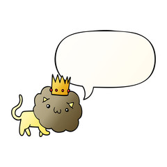 cartoon lion and crown and speech bubble in smooth gradient style