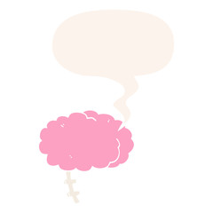 cartoon brain and speech bubble in retro style