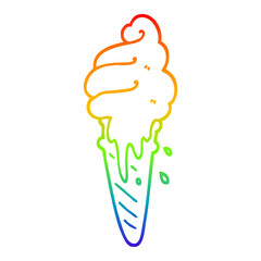 rainbow gradient line drawing cartoon ice cream cone