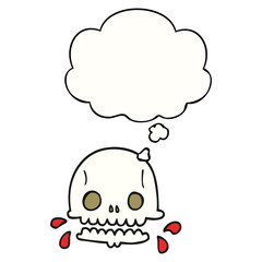 cartoon spooky skull and thought bubble