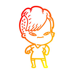 warm gradient line drawing cute cartoon girl with hipster haircut