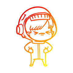 warm gradient line drawing angry cartoon space girl