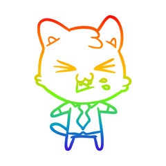 rainbow gradient line drawing cartoon cat hissing