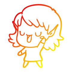 warm gradient line drawing cartoon elf girl