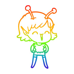 rainbow gradient line drawing cartoon alien girl laughing