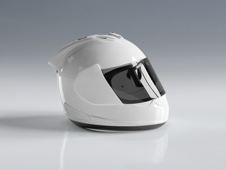 White motorcycle helmet isolated on white Mockup 3D rendering