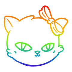 rainbow gradient line drawing cartoon cat wearing bow