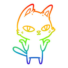 rainbow gradient line drawing cartoon cat staring
