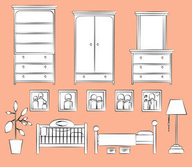 Vector Set of furniture for childrens bedroom.