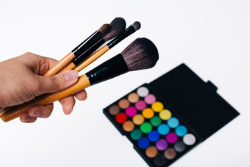 Bright shadows and make-up brushes. Beauty and Fashion