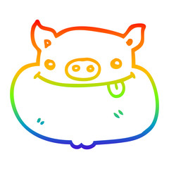 rainbow gradient line drawing cartoon happy pig face