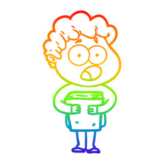 rainbow gradient line drawing cartoon man gasping in surprise