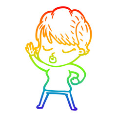 rainbow gradient line drawing cartoon woman with eyes shut