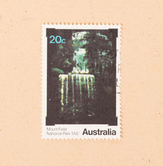 Fototapeta na wymiar AUSTRALIA - CIRCA 1980: A stamp printed in Australia shows an image of Mount Field National Park TAS, circa 1980