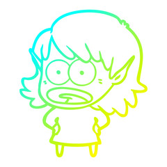cold gradient line drawing cartoon shocked elf girl