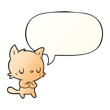 cute cartoon cat and speech bubble in smooth gradient style