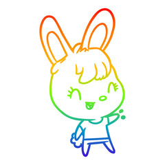 rainbow gradient line drawing cute rabbit
