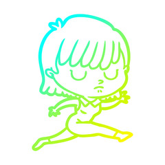 cold gradient line drawing cartoon woman