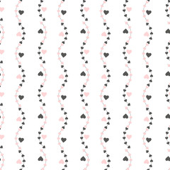 Vector seamless pattern with hearts. Repeating geometric tiles with stylized monochrome background.