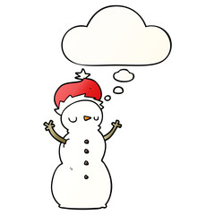 cartoon snowman and thought bubble in smooth gradient style