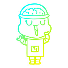 cold gradient line drawing happy cartoon robot