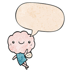 cute cloud head creature and speech bubble in retro texture style