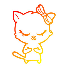 warm gradient line drawing cute cartoon cat with bow