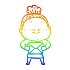rainbow gradient line drawing cartoon happy old woman