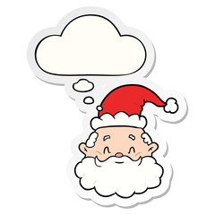 cartoon santa claus and thought bubble as a printed sticker