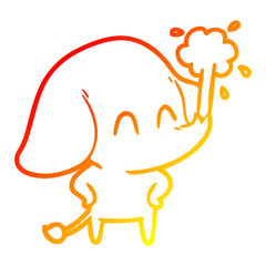 warm gradient line drawing cute cartoon elephant spouting water