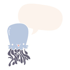 cartoon octopus and speech bubble in retro style