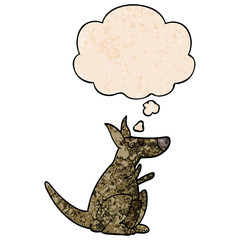cartoon kangaroo and thought bubble in grunge texture pattern style