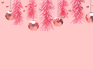 pink background abstract metallic object christmas holiday decoration concept 3d rendering