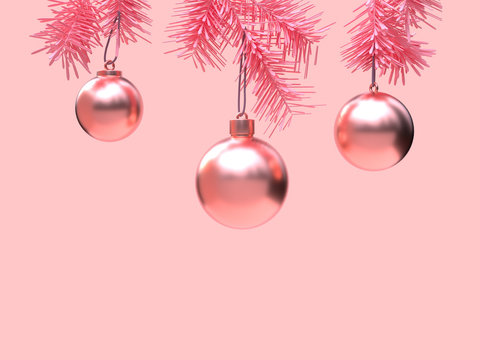 pink background abstract metallic object christmas holiday decoration concept 3d rendering