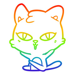 rainbow gradient line drawing cartoon cat