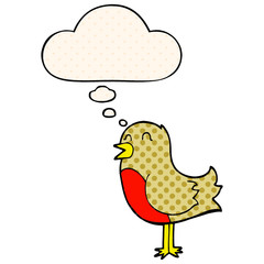 cartoon bird and thought bubble in comic book style