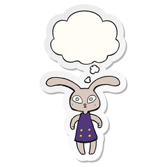 cute cartoon rabbit and thought bubble as a printed sticker