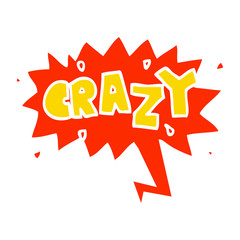 cartoon word crazy and speech bubble in retro style