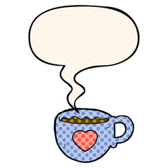 I love coffee cartoon cup and speech bubble in comic book style