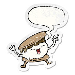 smore cartoon and speech bubble distressed sticker