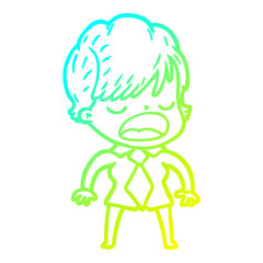 cold gradient line drawing cartoon woman talking