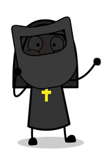 Holding a Welding Shield - Cartoon Nun Lady Vector Illustration