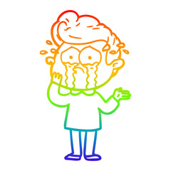 rainbow gradient line drawing cartoon worried crying man