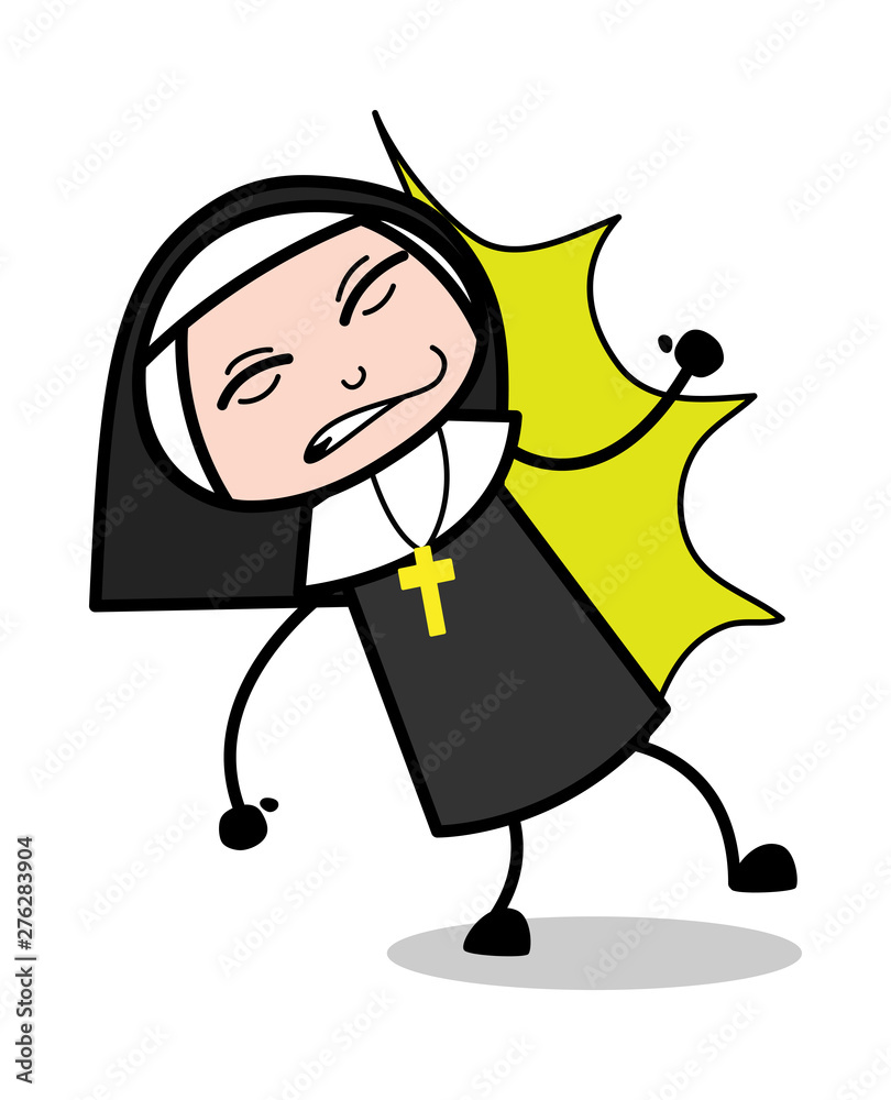 Wall mural Got Hit - Cartoon Nun Lady Vector Illustration