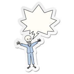 cartoon skeleton wearing pajamas and speech bubble sticker