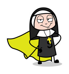 Fototapeta premium Smiling Face with Super Woman Costume - Cartoon Nun Lady Vector Illustration