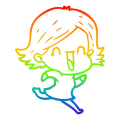 rainbow gradient line drawing cartoon happy woman