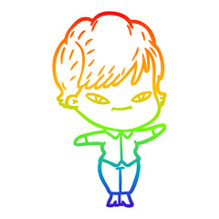 rainbow gradient line drawing cartoon happy woman