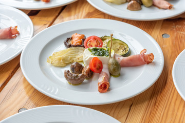 plate with antipasti appetizers